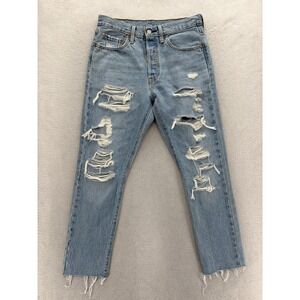 Levis Premium 501 Skinny Jeans Womens 27x28 Blue High Rise Distressed Denim